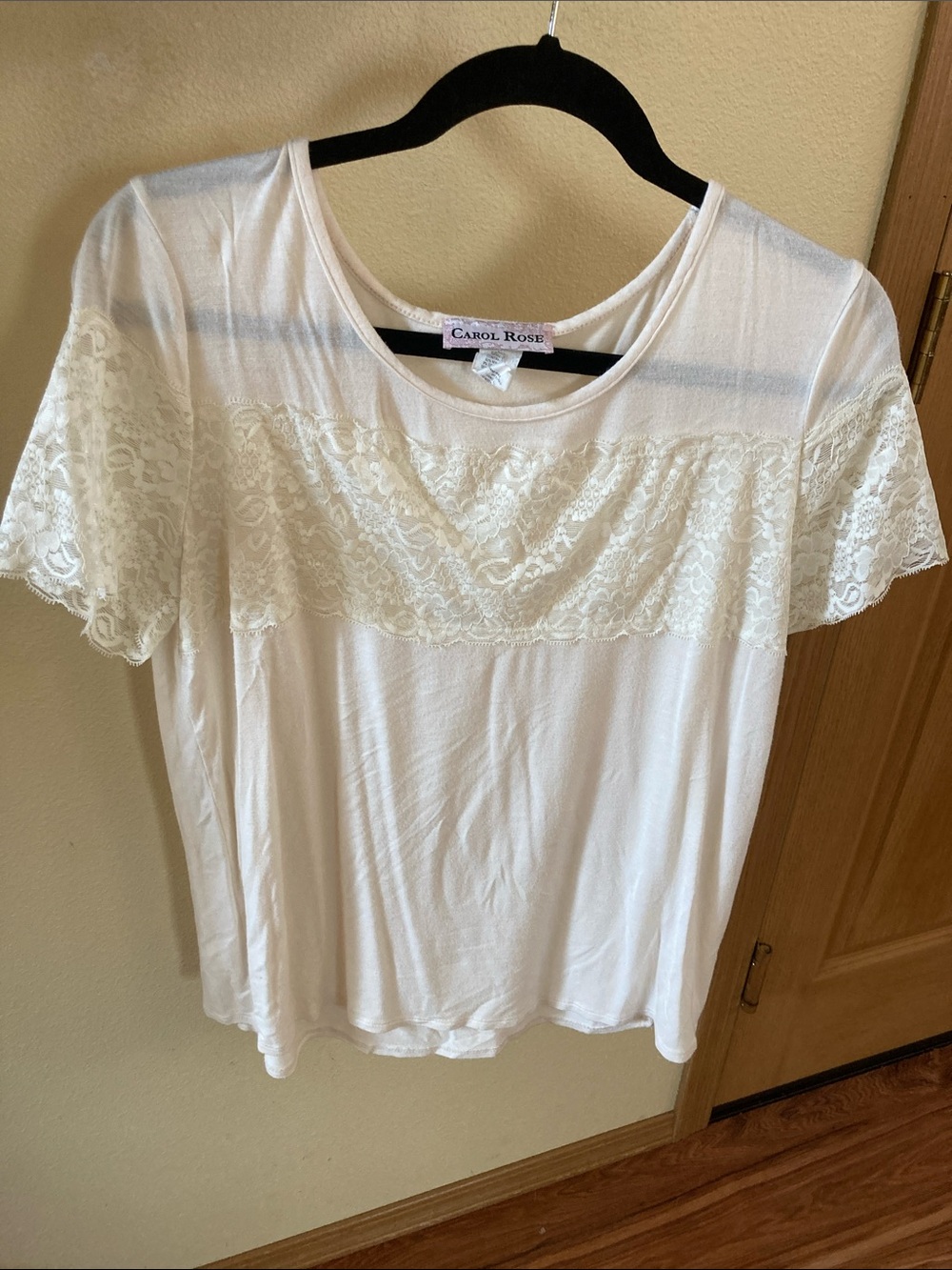 Carol Rose Women's White Lace Short Sleeve Tee